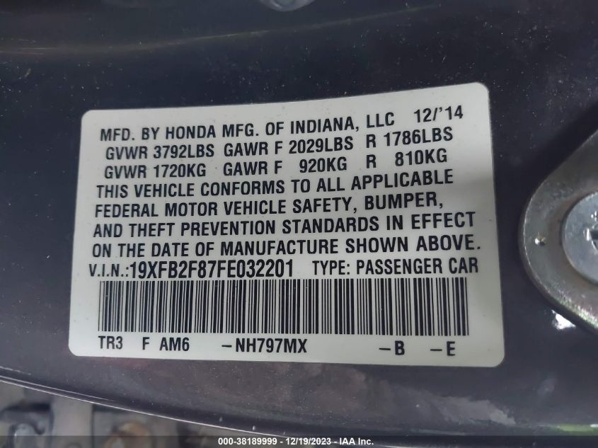 2015 HONDA CIVIC EX - 19XFB2F87FE032201