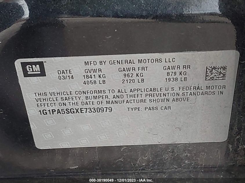 2014 CHEVROLET CRUZE LS AUTO - 1G1PA5SGXE7330979