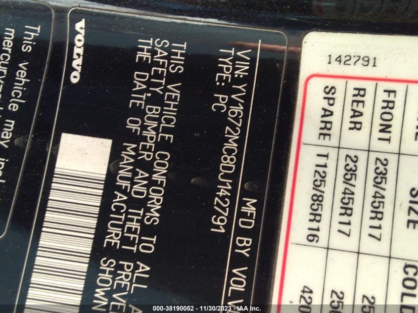 2013 VOLVO C70 T5 YV1672MC8DJ442791