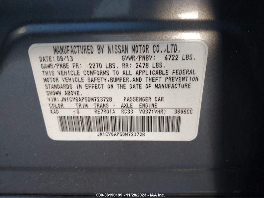2013 INFINITI G37 JOURNEY JN1CV6AP5DM723728