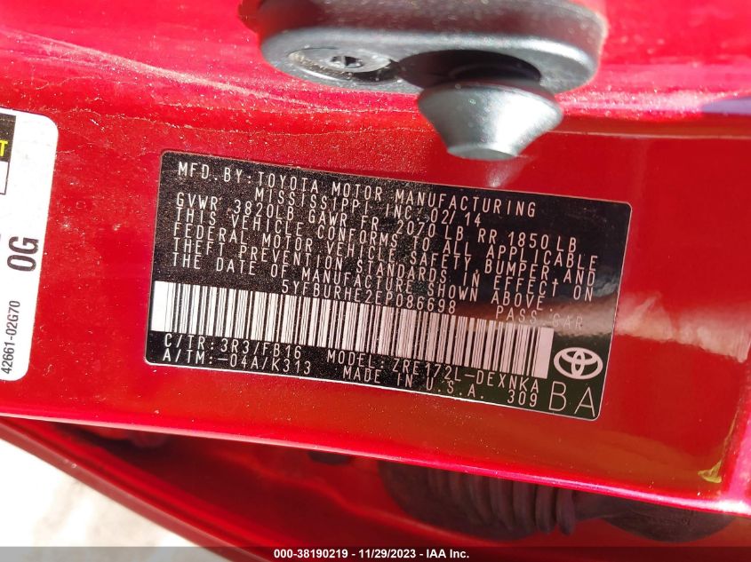 2014 TOYOTA COROLLA LE - 5YFBURHE2EP086698