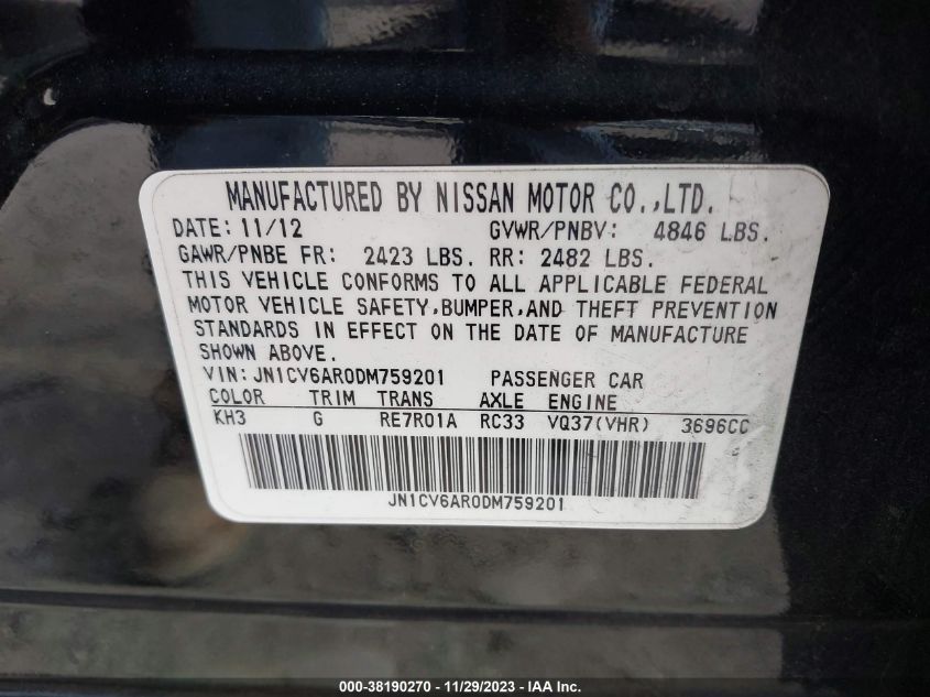 2013 INFINITI G37X - JN1CV6AR0DM759201