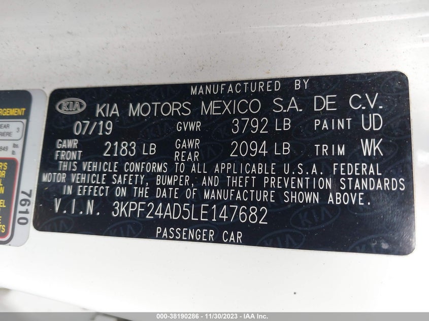 VIN 3KPF24AD5LE147682 2020 KIA FORTE FE/LXS