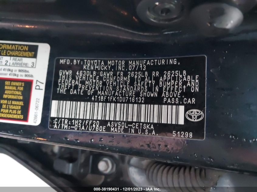 2013 TOYOTA CAMRY SE - 4T1BF1FK1DU716132