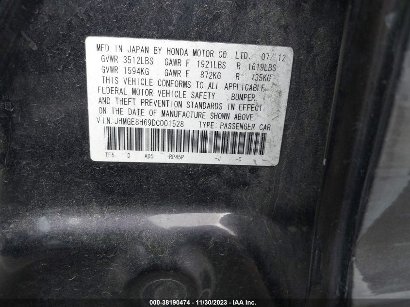2013 HONDA FIT SPORT - JHMGE8H69DC001528