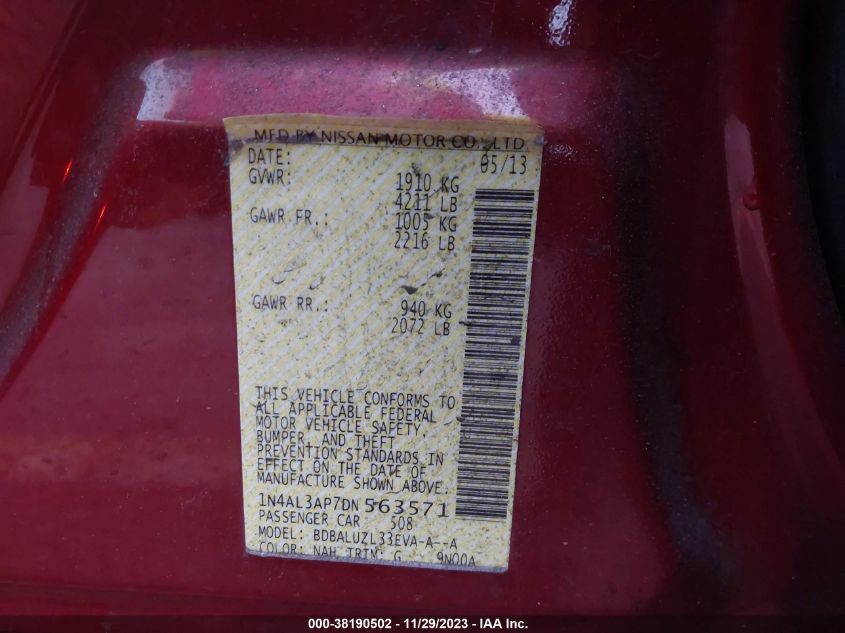 2013 NISSAN ALTIMA 2.5 SV - 1N4AL3AP7DN563571