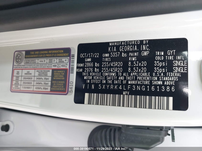 VIN 5XYRK4LF3NG161386 2022 KIA SORENTO SX/SXP