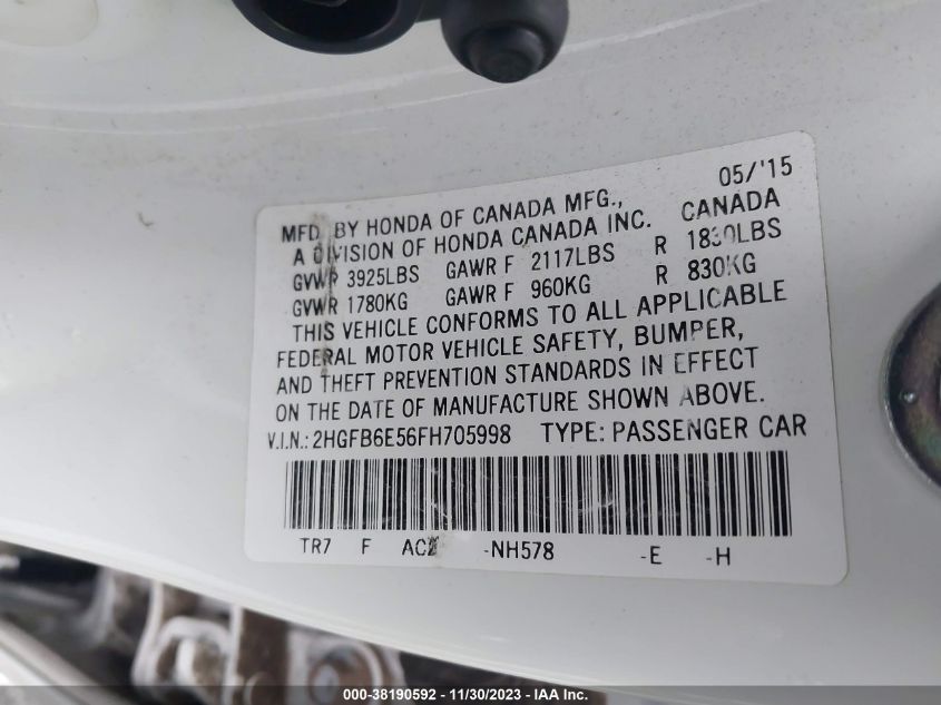 2015 HONDA CIVIC SI - 2HGFB6E56FH705998