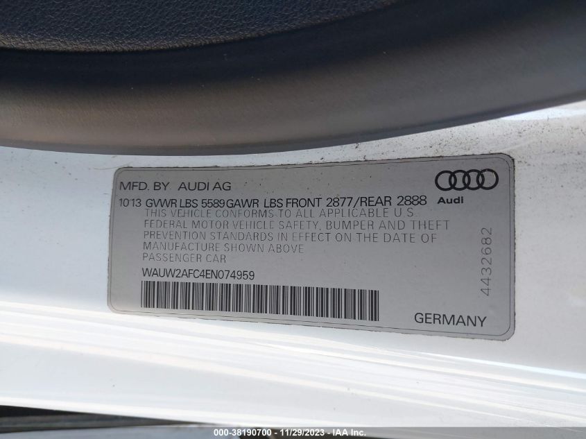 2014 AUDI S7 PRESTIGE - WAUW2AFC4EN074959