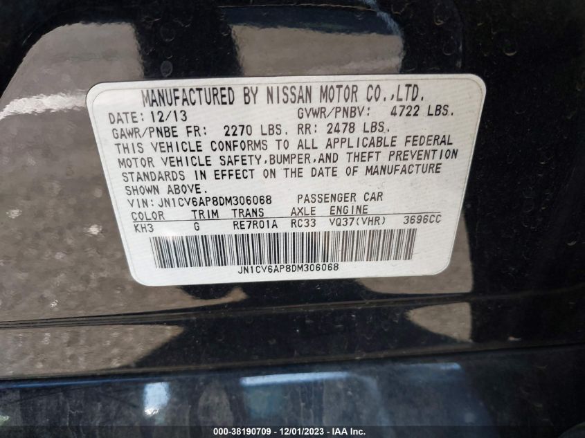 2013 INFINITI G37 JOURNEY - JN1CV6AP8DM306068