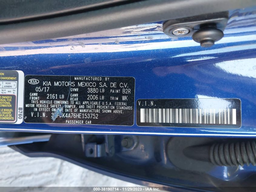 2017 KIA FORTE LX - 3KPFK4A76HE153752