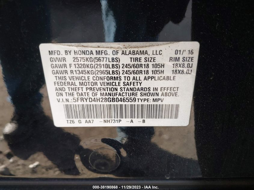 2016 ACURA MDX - 5FRYD4H28GB046559