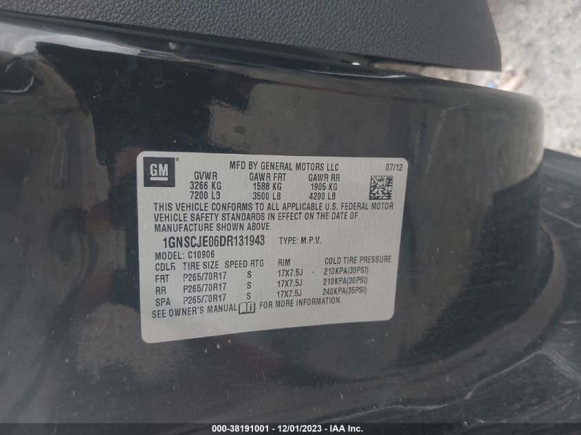 2013 CHEVROLET SUBURBAN 1500 LT - 1GNSCJE06DR131943