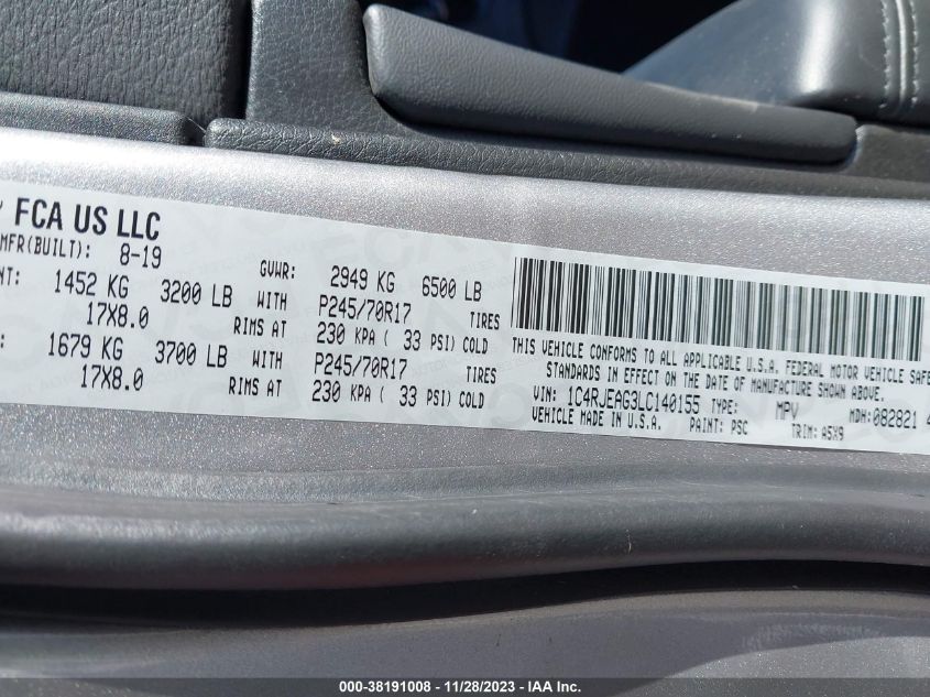 2020 JEEP GRAND CHEROKEE LAREDO E 4X2 - 1C4RJEAG3LC140155