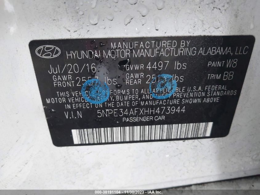 2017 HYUNDAI SONATA SPORT - 5NPE34AFXHH473944