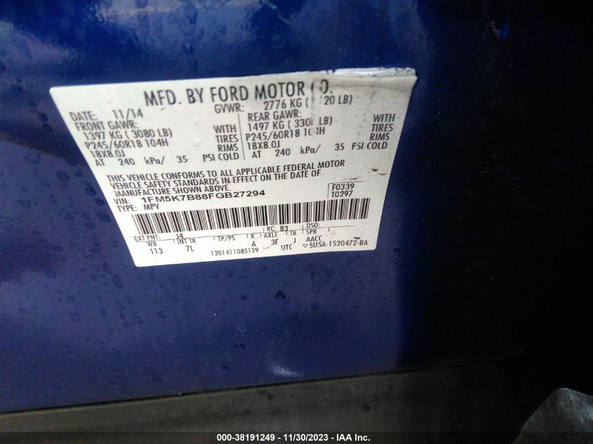2015 FORD EXPLORER - 1FM5K7B88FGB27294