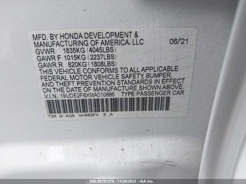 2021 ACURA ILX PACKAGE - 19UDE2F8XMA010886