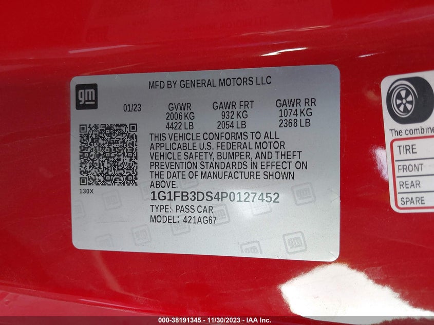 VIN 1G1FB3DS4P0127452 2023 CHEVROLET CAMARO LS/LT