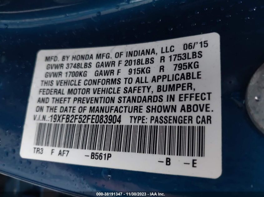 2015 HONDA CIVIC LX - 19XFB2F52FE083904