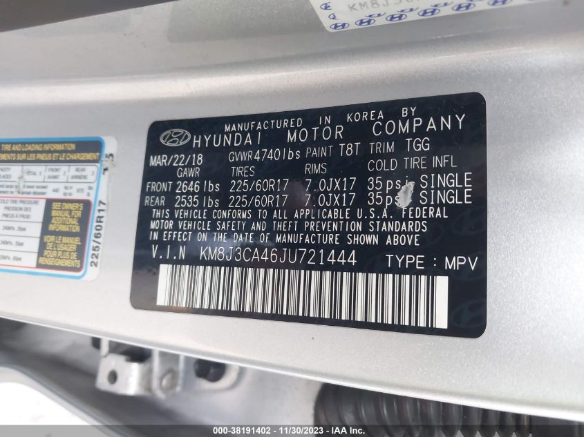 2018 HYUNDAI TUCSON LIMITED/SPORT AND ECO/SE - KM8J3CA46JU721444