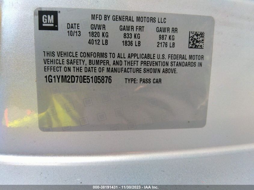 2014 CHEVROLET CORVETTE STINGRAY Z51 1G1YM2D70E5105876