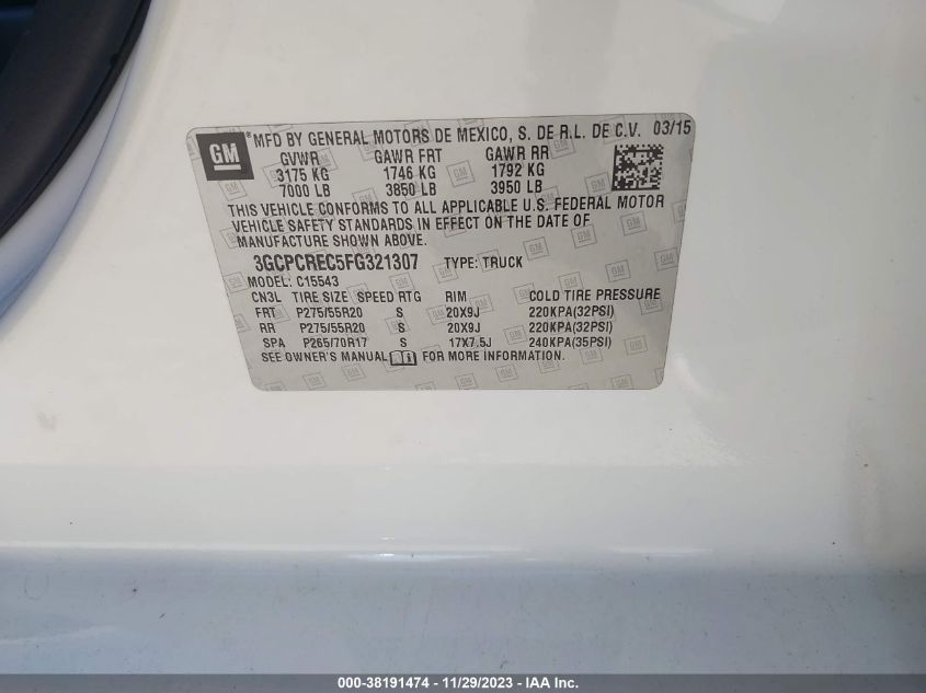 2015 CHEVROLET SILVERADO 1500 1LT - 3GCPCREC5FG321307