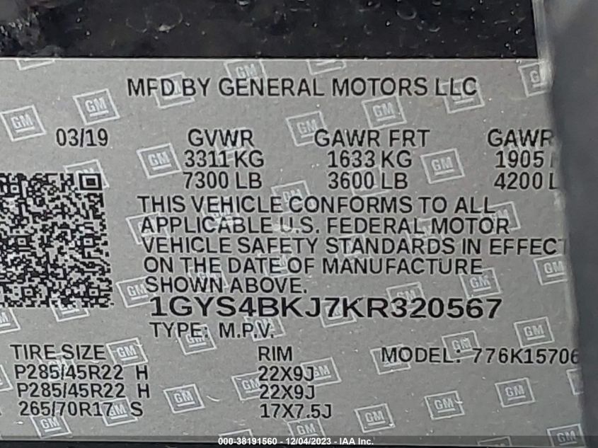 2019 CADILLAC ESCALADE LUXURY - 1GYS4BKJ7KR320567