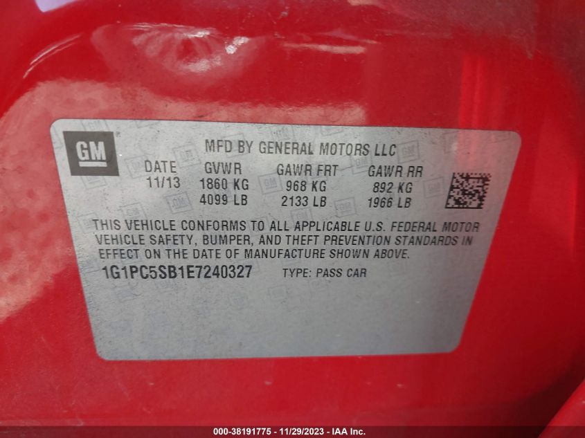 2014 CHEVROLET CRUZE 1LT AUTO - 1G1PC5SB1E7240327