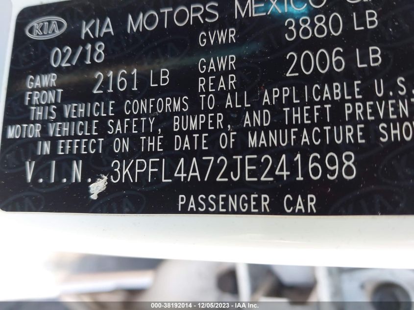 2018 KIA FORTE LX/S - 3KPFL4A72JE241698