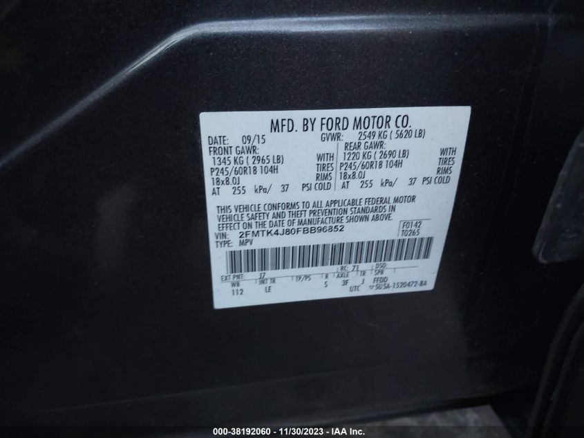 2015 FORD EDGE SEL - 2FMTK4J80FBB96852