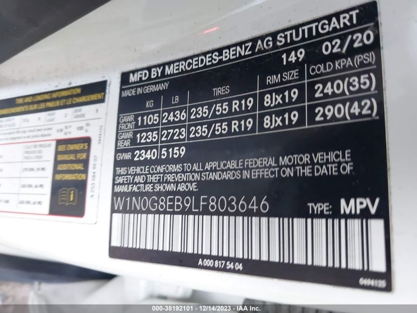 2020 MERCEDES-BENZ GLC 300 4MATIC - W1N0G8EB9LF803646