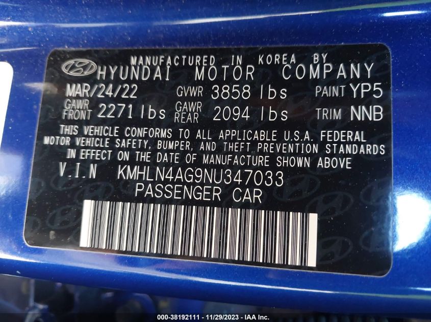 2022 HYUNDAI ELANTRA SEL - KMHLN4AG9NU347033