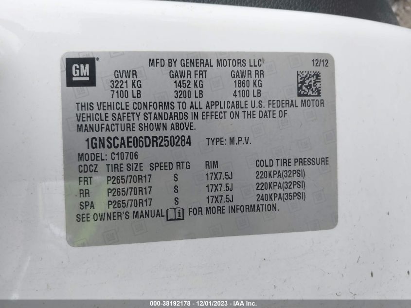 2013 CHEVROLET TAHOE C1500  LS - 1GNSCAE06DR250284