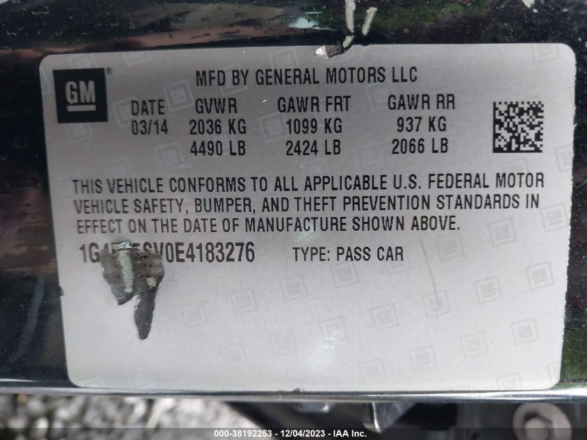 2014 BUICK VERANO PREMIUM GROUP - 1G4PT5SV0E4183276
