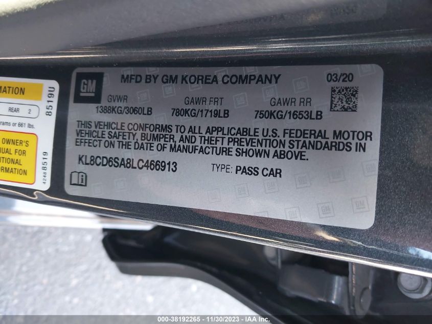 2020 CHEVROLET SPARK 1LT - KL8CD6SA8LC466913