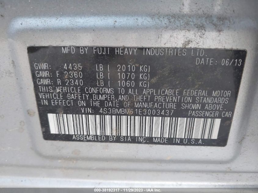 2014 SUBARU LEGACY 2.5I LIMITED - 4S3BMBM61E3003437
