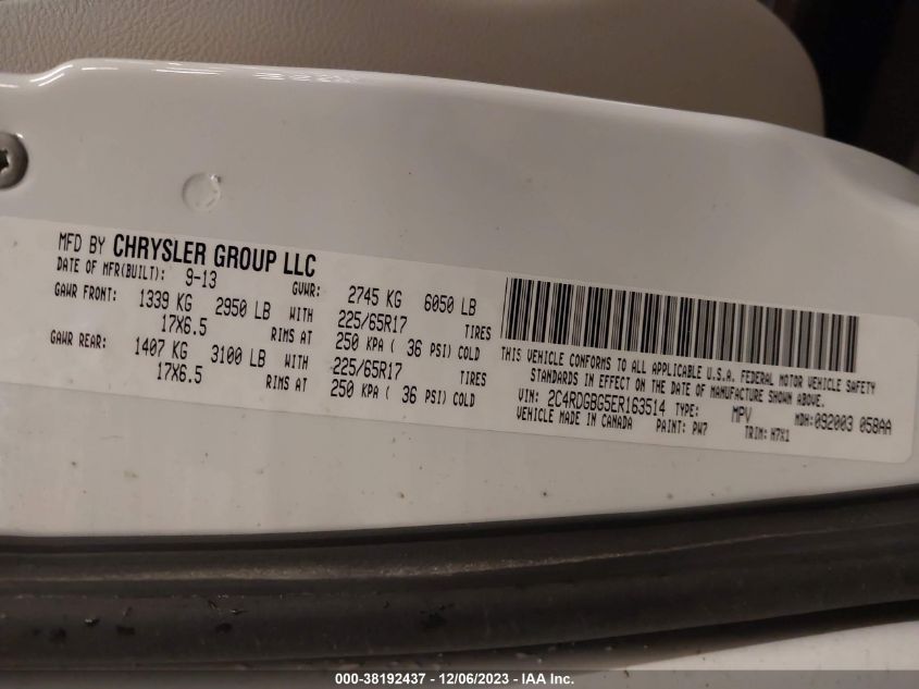 2014 DODGE GRAND CARAVAN SE - 2C4RDGBG5ER163514