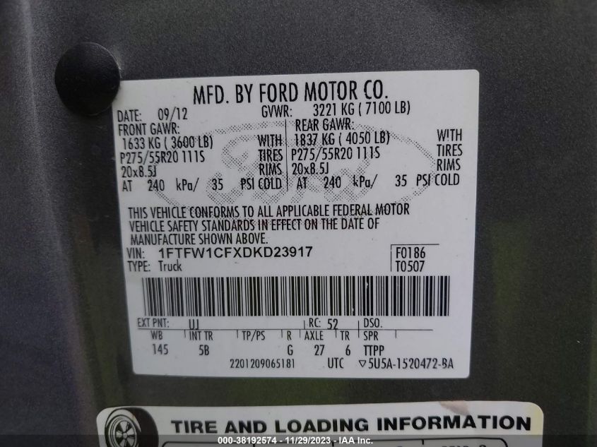 2013 FORD F-150 FX2 1FTFW1CFXDKD23917