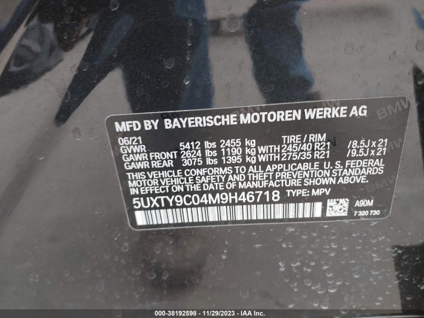 5UXTY9C04M9H46718 2021 BMW X3, photo no. 9