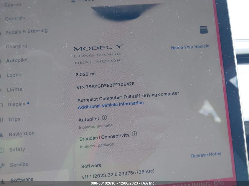 2023 TESLA MODEL Y - 7SAYGDEE0PF706426