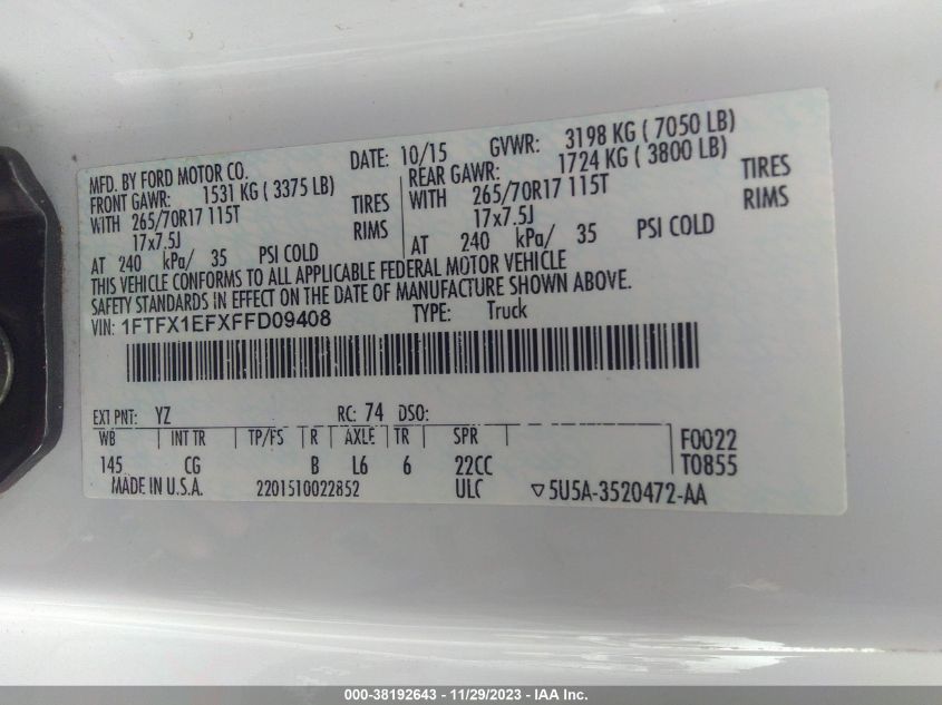 2015 FORD F-150 XL - 1FTFX1EFXFFD09408