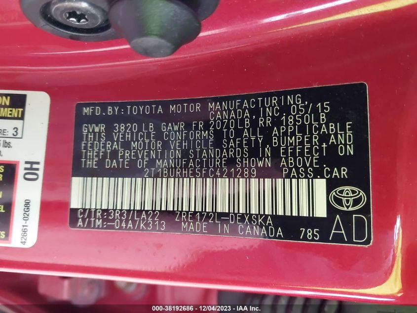 2015 TOYOTA COROLLA S PREMIUM - 2T1BURHE5FC421289