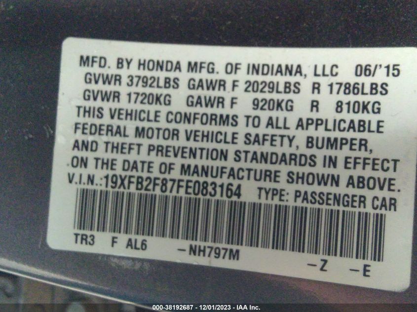 2015 HONDA CIVIC EX - 19XFB2F87FE083164