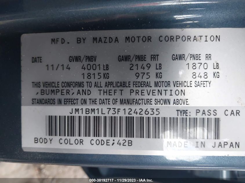 2015 MAZDA MAZDA3 I TOURING - JM1BM1L73F1242635