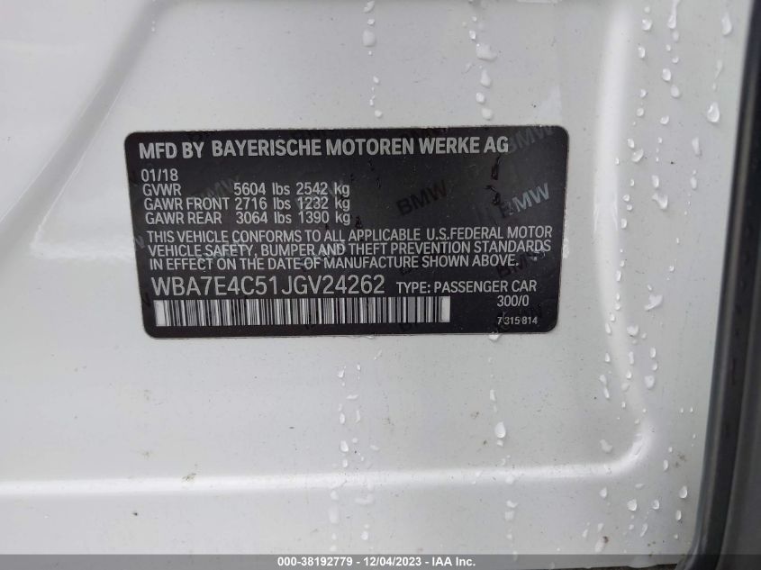 2018 BMW 740I XDRIVE - WBA7E4C51JGV24262