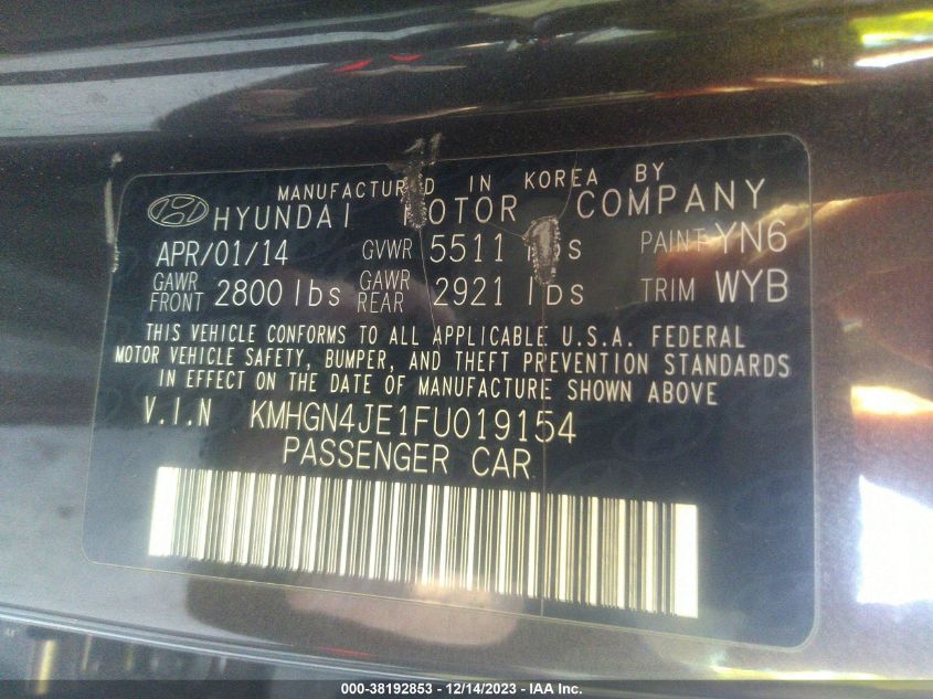 2015 HYUNDAI GENESIS 3.8L - KMHGN4JE1FU019154