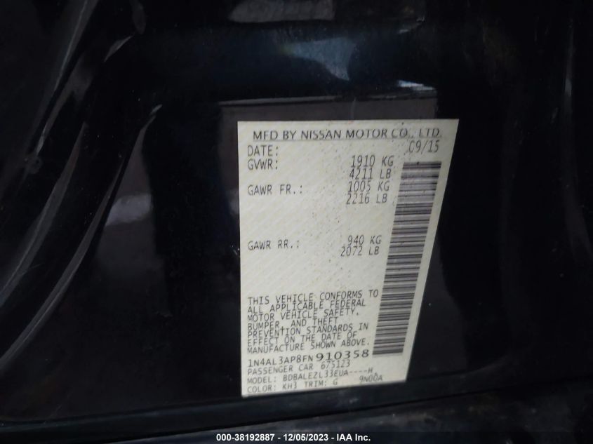 2015 NISSAN ALTIMA 2.5 S - 1N4AL3AP8FN910358