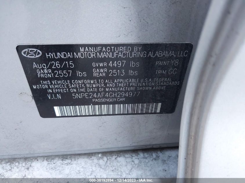 2016 HYUNDAI SONATA SE - 5NPE24AF4GH294977