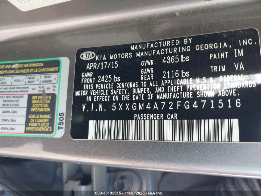 2015 KIA OPTIMA LX - 5XXGM4A72FG471516