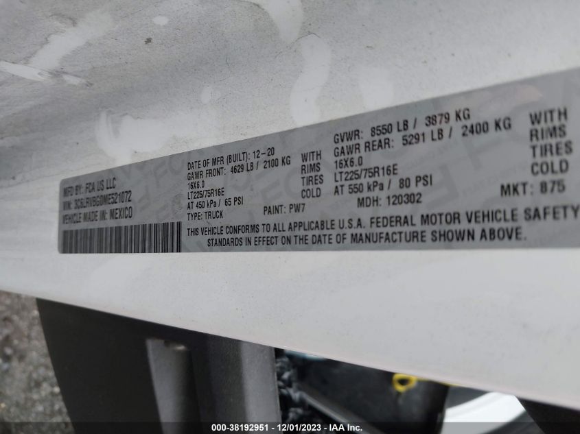 2021 RAM PROMASTER 1500 1500 HIGH - 3C6LRVBG0ME521072